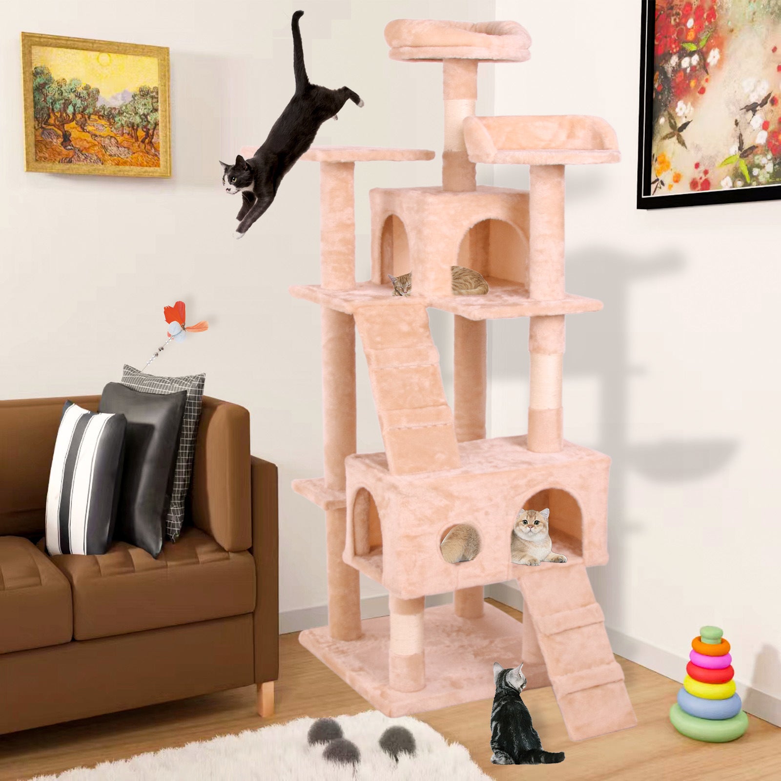 Cat Climbing Tree House With Scratching Posts & Stairs Doba